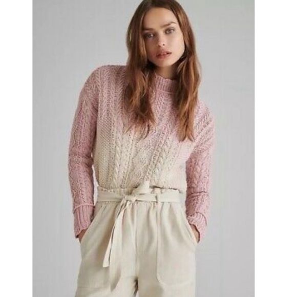 Anthropologie Sweaters - Anthropologie Marci Dip-dyed Cable Knit Sweater Pale Pink and Cream